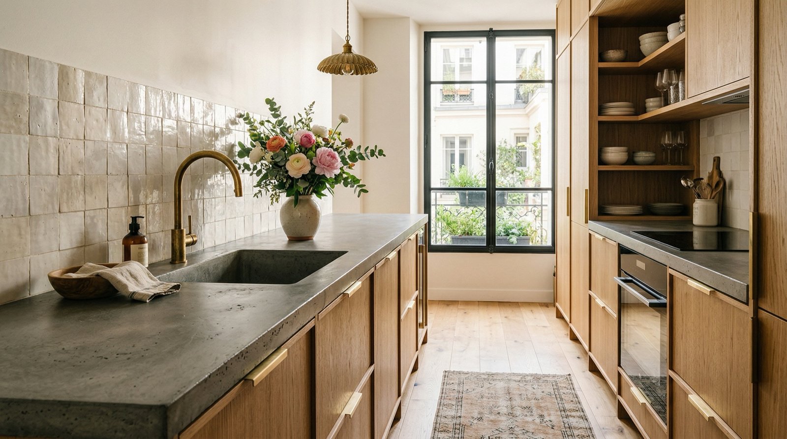 Polished concrete bathroom with seamless walk-in shower
