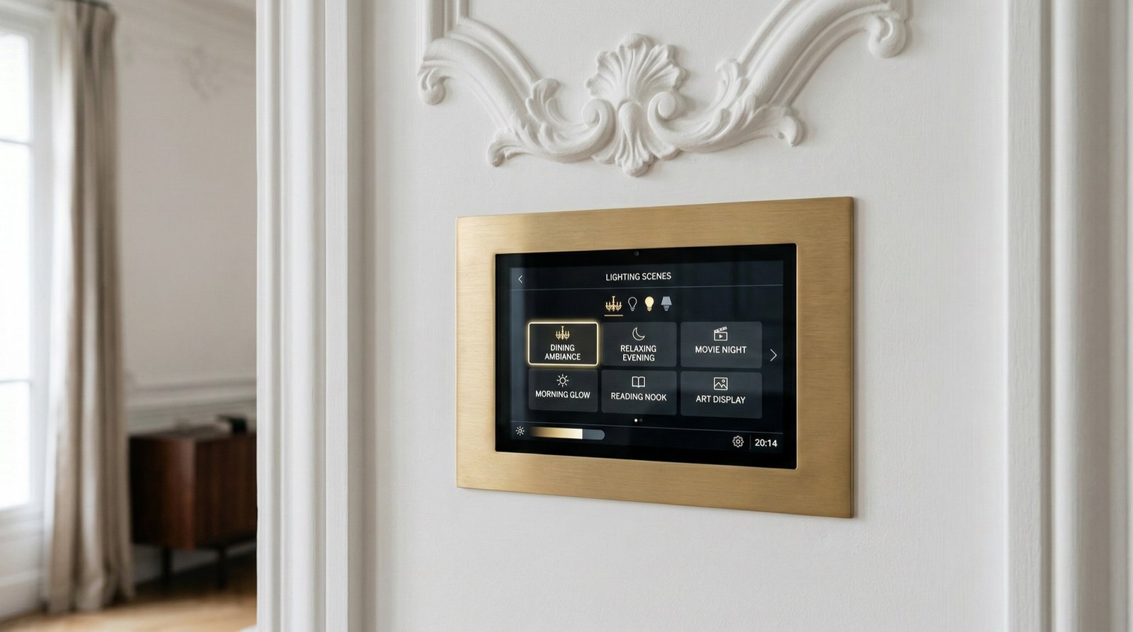 Automated lighting scenario in a connected Parisian living room