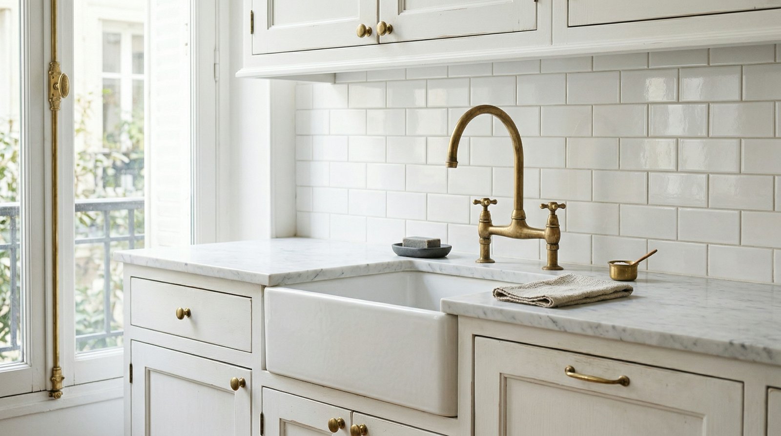 Brass cremone bolt detail on a restored wooden window