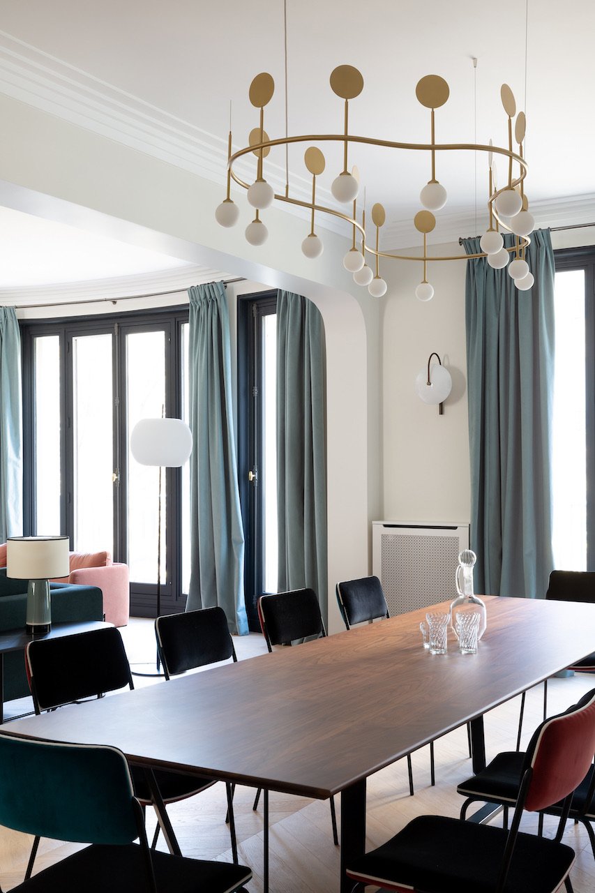 Glass partition and pendant from living room — Paris 16th