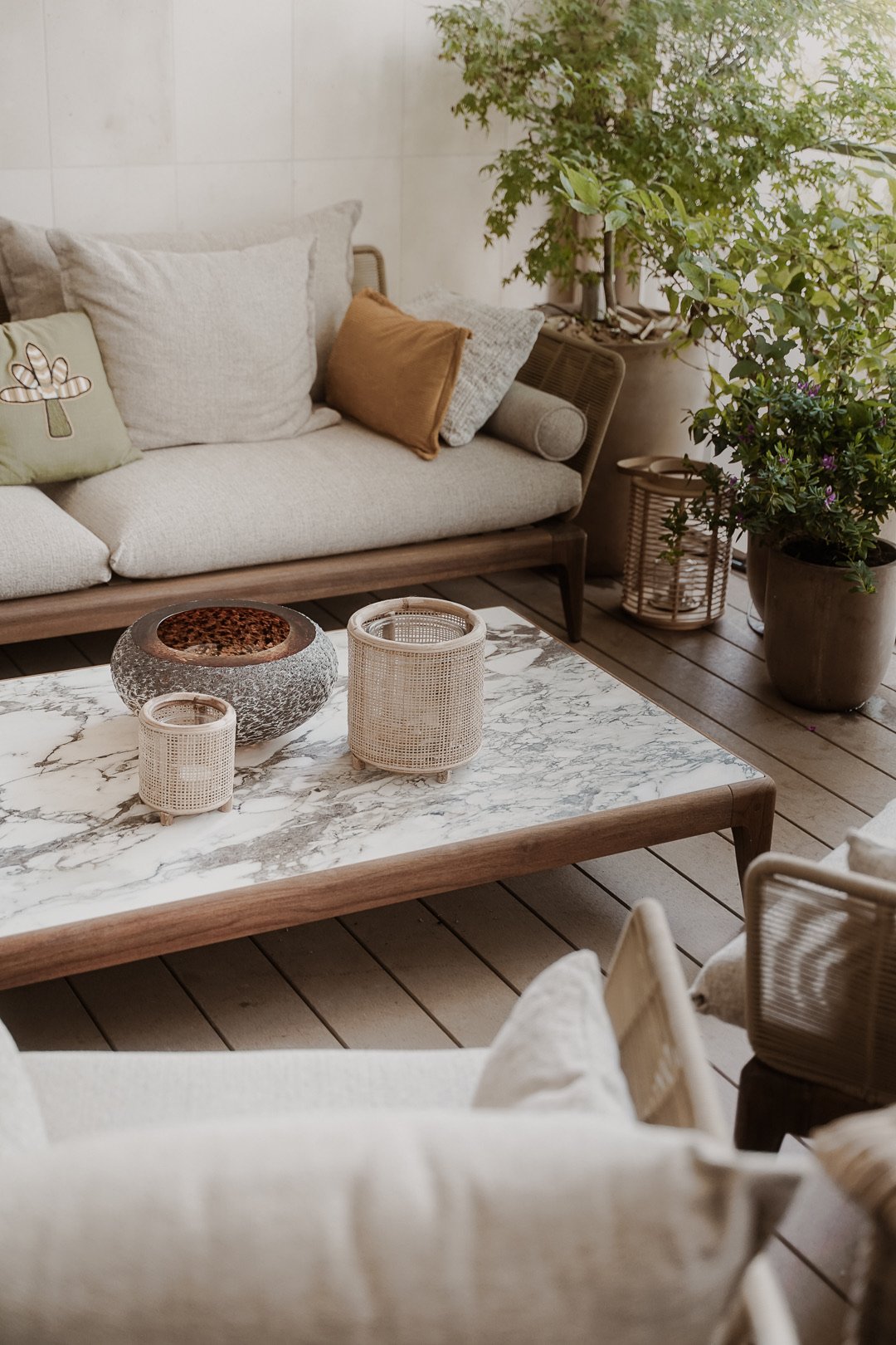 Cane sofa and cushion detail — Paris 7th