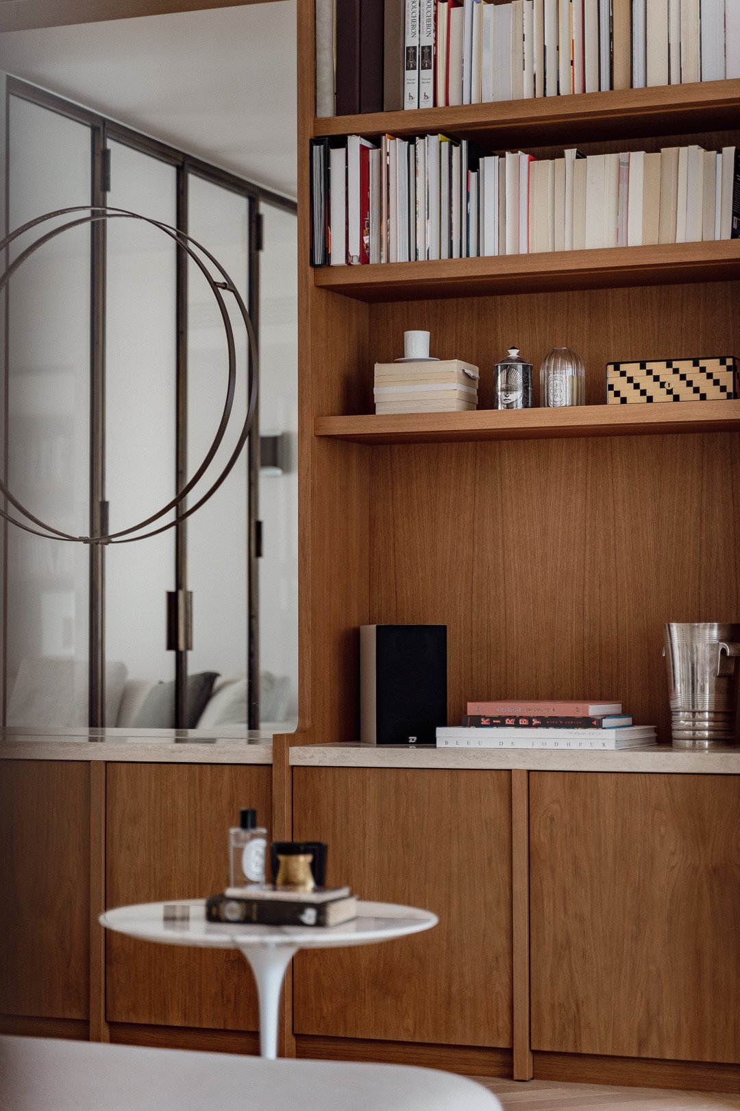 Travertine fireplace detail — Trocadero
